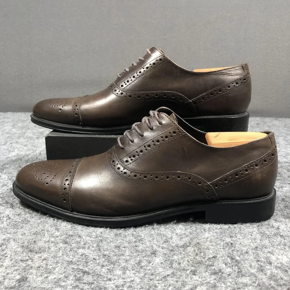 Kenneth Cole Reaction Shoes Mens Size 10.5 Brown Leather Cap Toe Oxford Dress